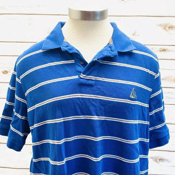 WONDER WALL Men Short Sleeve Collared Blue Striped Polo Style Shirt Size Medium - Picture 2 of 11
